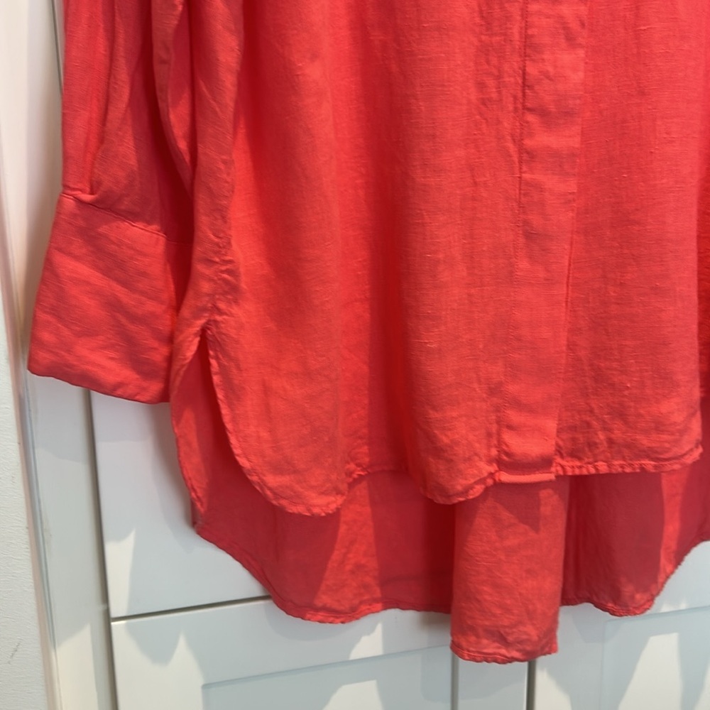 Massimo Dutti Coral Linen Hi Low Tunic Blouse Size XS - Picture 4 of 14